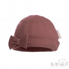 H4500-DR: Deco Rose Ribbed Bow Hat (0-6 Months)